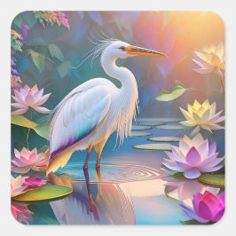 Oranje Gebekt Witte Reiger Fantasie Vogel  Vierkante Sticker