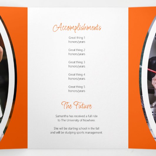 Oranje gebogen Lijst Drie Foto Afstuderen Drieluik Uitnodiging (Binnenkant midden)