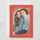 Oranje gebogen Lijst Snowflake Foto Feestdagenkaart (Voorkant)