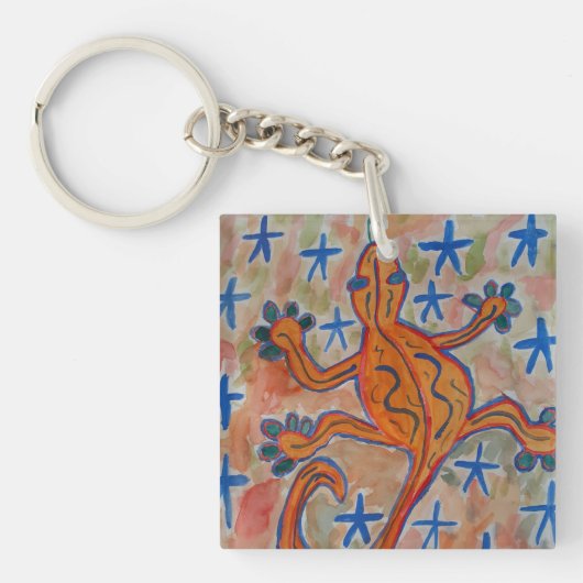 Oranje Gecko Acryl Sleutelhanger (voorkant)