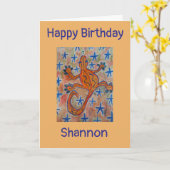 Oranje Gecko Birthday-kaart Kaart (Gele Bloem)