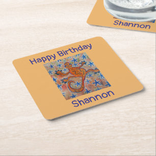 Oranje Gecko Birthday Kartonnen Onderzetters