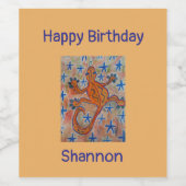 Oranje Gecko Birthday Wijn Etiket (Enkel label)