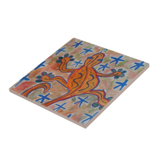 Oranje Gecko Ceramic Tile Tegeltje (Zijkant)