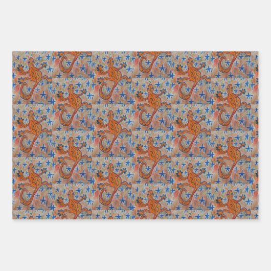 Oranje Gecko Inpakpapier Vel (Voorkant)