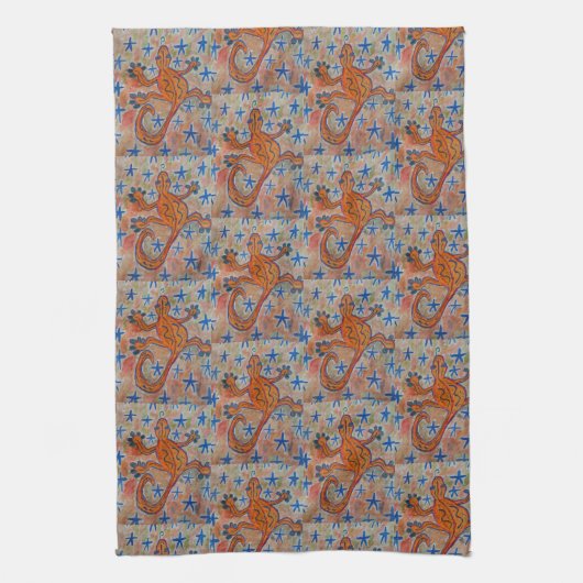 Oranje Gecko Tea Towel Theedoek (Verticaal)