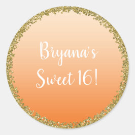 Oranje Gedompeld Goud Glitter Glam Glitter Feestje Ronde Sticker