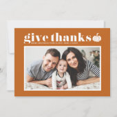 Oranje Geef Bedankt Foto Happy Thanksgiving Feestdagenkaart (Voorkant)