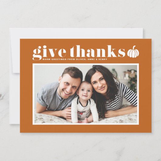 Oranje Geef Bedankt Foto Happy Thanksgiving Feestdagenkaart (Voorkant)