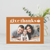 Oranje Geef Bedankt Foto Happy Thanksgiving Feestdagenkaart (Staand voorkant)