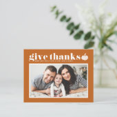 Oranje Geef Bedankt Foto Happy Thanksgiving Feestdagenkaart (Staand voorkant)
