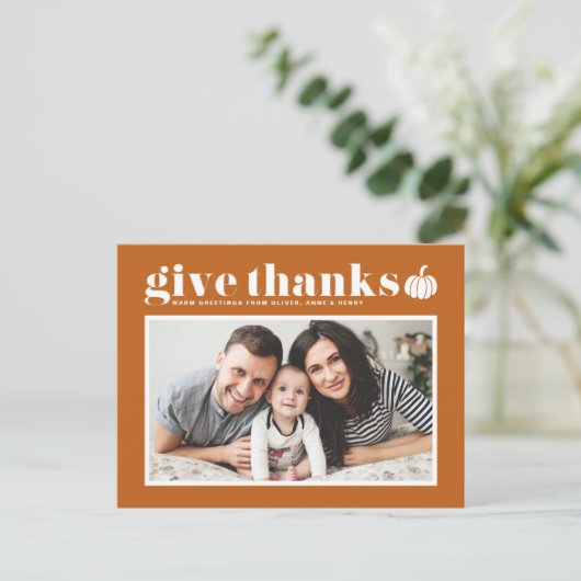Oranje Geef Bedankt Foto Happy Thanksgiving Feestdagenkaart (Staand voorkant)