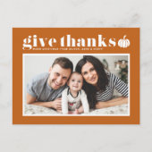 Oranje Geef Bedankt Foto Happy Thanksgiving Feestdagenkaart (Voorkant)