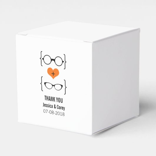 Oranje Geeky Glasses Wedding Favor Boxes Bedankdoosjes (Voorkant Zijde)