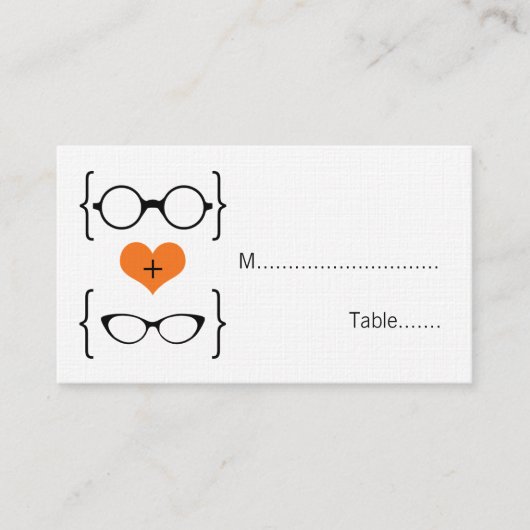 Oranje Geeky Glasses Wedding Place Kaarten Plaatskaartje (Voorkant)
