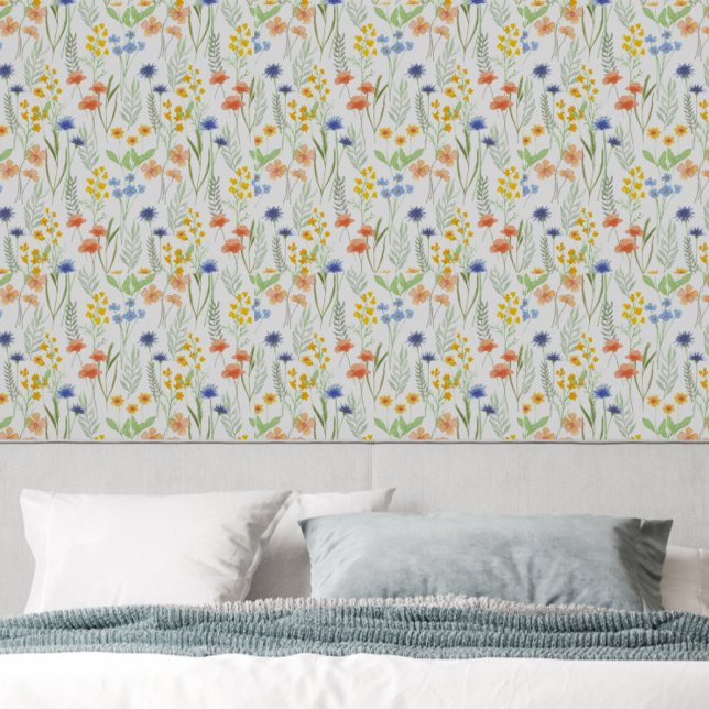 Oranje Geel Blauw Aquarel Wilde Bloem Behang (Creator heeft geüpload)