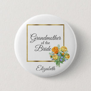 Oranje Geel Blauw Bloemige Grootmoeder van de Bru Ronde Button 5,7 Cm