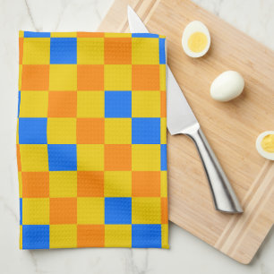 Oranje Geel Blauw Geruit Patroon Ontwerp  Theedoek