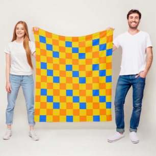 Oranje Geel Blauw Geruit Patroonontwerp Fleece Deken