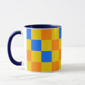 Oranje Geel Blauw Geruit Patroonontwerp Mok (Links)