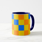 Oranje Geel Blauw Geruit Patroonontwerp Mok (Voorkant rechts)