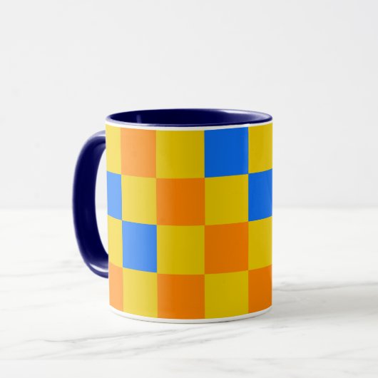 Oranje Geel Blauw Geruit Patroonontwerp Mok (Voorkant links)