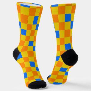 Oranje Geel Blauw Geruit Patroonontwerp  Sokken