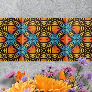 Oranje geel blauw symmetrische arrangementen tegeltje