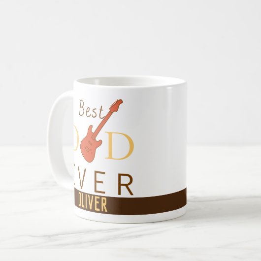 Oranje Geel Bruin Beste Papa Oog Muziek Guitar Koffiemok (Voorkant links)