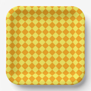 Oranje Geel Checker Diamant Patroon Papieren Bordje