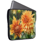 Oranje & Geel Dahlia Garden Flowers Monogram Laptop Sleeve (Voorkant Rechts)