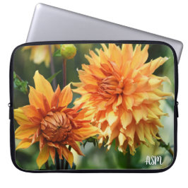 Oranje & Geel Dahlia Garden Flowers Monogram Laptop Sleeve