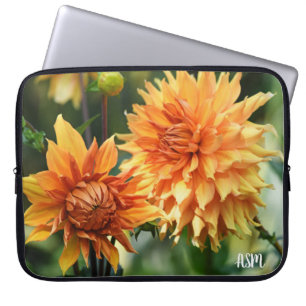 Oranje & Geel Dahlia Garden Flowers Monogram Laptop Sleeve