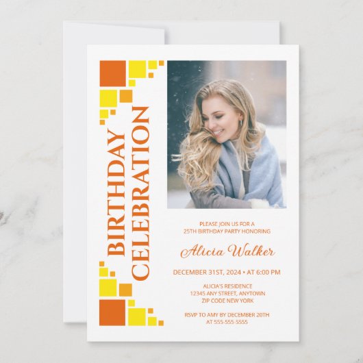 Oranje Geel Digitaal Lijst Hoekfoto Verjaardag Kaart (Voorkant)