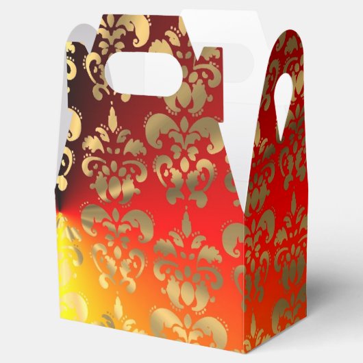 Oranje geel en gouden damast bruiloft bedankdoosjes (Geopend)