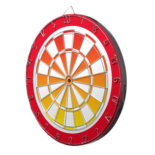 oranje, geel en rood dartboard met zonsopgang dartbord (Voorkant Rechts)