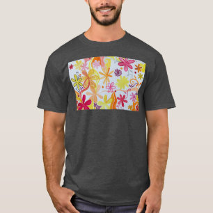 Oranje geel en rood gekleurd blokpatroon t-shirt