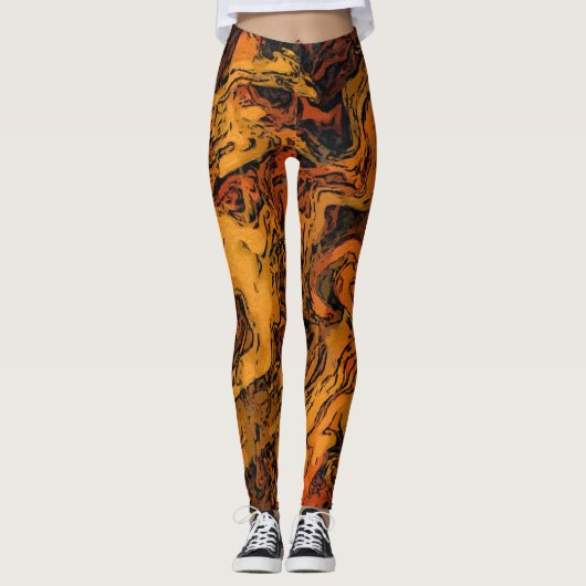 Oranje, geel en zwart Abstract Leggings (Voorkant)