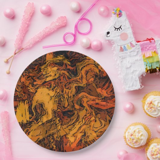 Oranje, geel en zwart Abstract Papieren Bordje (Feest)