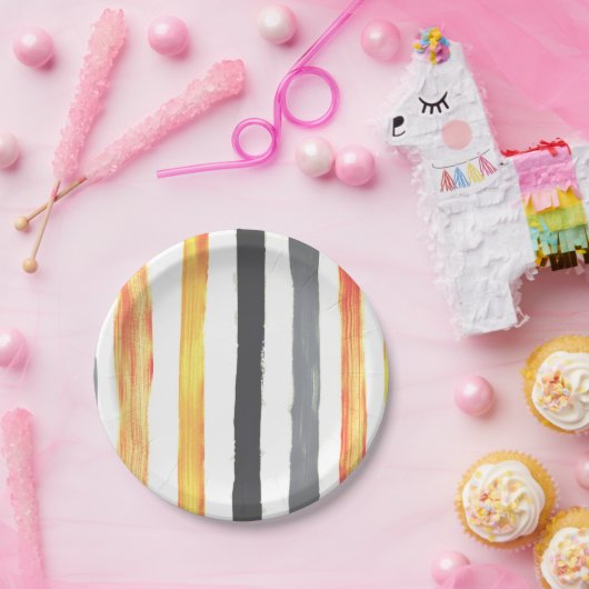 Oranje geel en zwart Waterverf strepe bord (Feest)