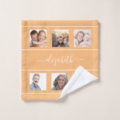 Oranje geel fotocollage, naamscript bad handdoek (Wasdoekje)