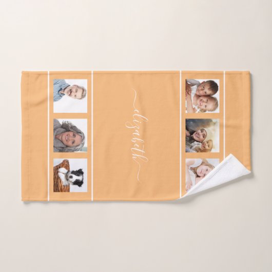 Oranje geel fotocollage, naamscript bad handdoek (Handdoek)