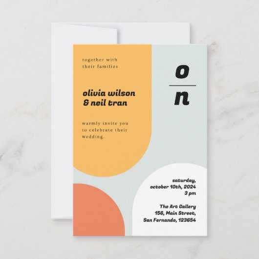 ORANJE GEEL GEOMETRISCHE BRUILOFT UITNODIGING (Voorkant)