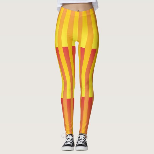 Oranje geel gestreept patroon leggings (Voorkant)