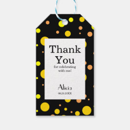 Oranje geel goud polka dot zwart dank u cadeaulabel