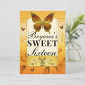Oranje geel & gouden vlinder lief 16 feest kaart (Staand voorkant)