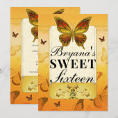 Oranje geel & gouden vlinder lief 16 feest kaart (Voorkant / Achterkant)