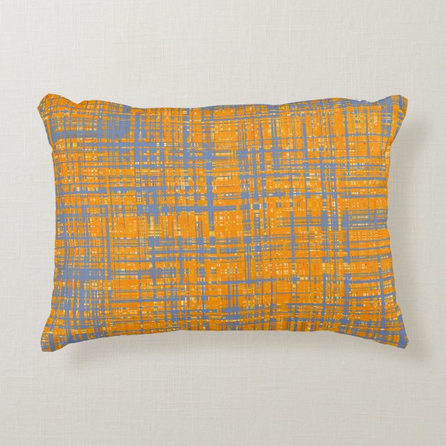 Oranje geel grijs blauw modern patroon decoratief kussen (Voorkant)