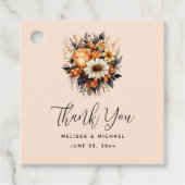 Oranje geel grijs bloemboeket dank u bedankjes labels (Voorkant)