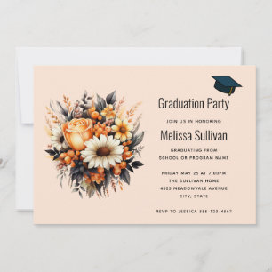 Oranje Geel Grijs Bloemenboeket Afstuderen Kaart